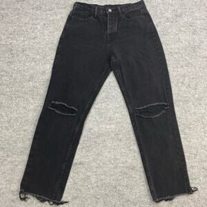 Princess Polly jeans womens 12 black biker Emo goth distressed rawhem button fly